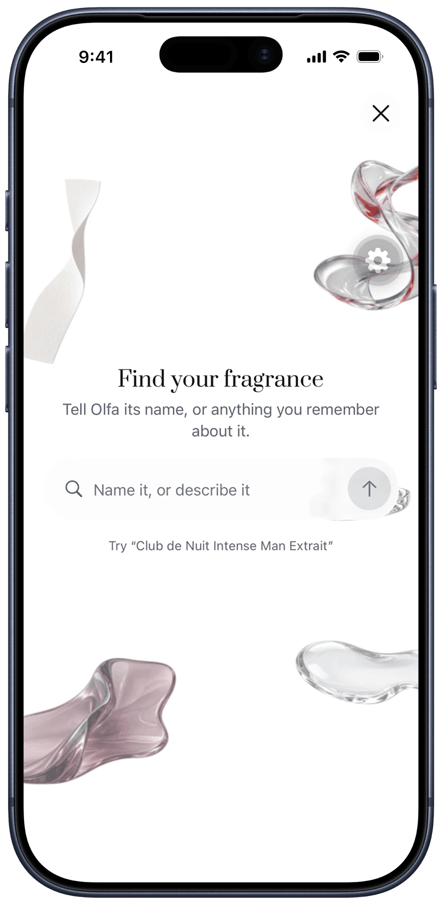 Olfa's find screen: name it, or describe it